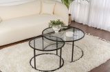 Tavolino da Salotto Nero Modulabile Forma Rotondo 60x60x39h cm, Sfumatura Colore Ripiano Fume - Lambrugo