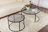 Tavolino da Salotto Nero Modulabile Forma Rotondo 60x60x39h cm, Sfumatura Colore Ripiano Fume - Lambrugo