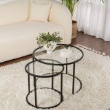 Tavolino da Salotto Nero Modulabile Forma Rotondo 60x60x43h cm, Materiale Piano in Vetro - Simaxis