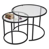 Tavolino da Salotto Nero Modulabile Forma Rotondo 60x60x43h cm, Materiale Piano in Vetro - Simaxis