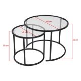 Tavolino da Salotto Nero Modulabile Forma Rotondo 60x60x43h cm, Materiale Piano in Vetro - Simaxis