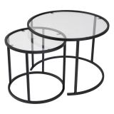 Tavolino da Salotto Nero Modulabile Forma Rotondo 60x60x43h cm, Materiale Piano in Vetro - Simaxis