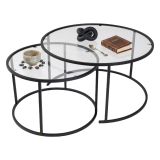 Tavolino da Salotto Nero Modulabile Forma Rotondo 80x80x43h cm, Materiale Piano in Vetro - Telti