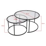 Tavolino da Salotto Nero Modulabile Forma Rotondo 80x80x43h cm, Materiale Piano in Vetro - Telti