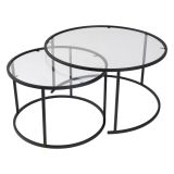 Tavolino da Salotto Nero Modulabile Forma Rotondo 80x80x43h cm, Materiale Piano in Vetro - Telti