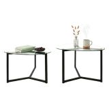 Tavolino da Salotto Nero Modulare Multifunzionale Forma Rettangolare 82x58x40h cm, Materiale Piano in Vetro - Flora