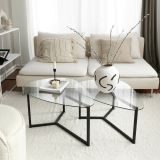 Tavolino da Salotto Nero Modulare Multifunzionale Forma Rettangolare 82x58x40h cm, Materiale Piano in Vetro - Flora