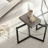 Tavolino da Salotto Nero Modulare Multifunzionale Forma Rettangolare 82x58x40h cm, Materiale Piano in Vetro - Flora