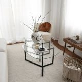 Tavolino da Salotto Nero Modulare Multifunzionale Forma Rettangolare 82x58x40h cm, Materiale Piano in Vetro - Flora