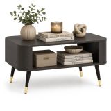 Tavolino da Salotto Nero oro Angoli Arrotondati un Vano 80x60x42h cm, Forma Rettangolare - Lirefa