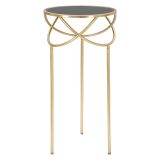 Tavolino da Salotto Nero oro Portatelefono Forma Rotondo 40x40x80h cm, Colore Ripiano Nero - Uspall