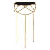 Tavolino da Salotto Nero oro Portatelefono Forma Rotondo 40x40x80h cm, Colore Ripiano Nero - Uspall