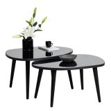 Tavolino da Salotto Nero Piano in Vetro Temperato Forma Ovale 75x55x38h cm, Sfumatura Colore Ripiano Fume - Cassiano