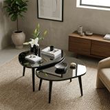Tavolino da Salotto Nero Piano in Vetro Temperato Forma Ovale 75x55x38h cm, Sfumatura Colore Ripiano Fume - Cassiano