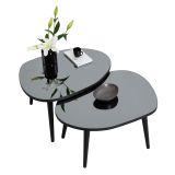 Tavolino da Salotto Nero Piano in Vetro Temperato Forma Ovale 75x55x38h cm, Sfumatura Colore Ripiano Fume - Cassiano