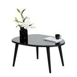 Tavolino da Salotto Nero Piano in Vetro Temperato Forma Ovale 75x55x38h cm, Sfumatura Colore Ripiano Fume - Frontone