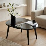 Tavolino da Salotto Nero Piano in Vetro Temperato Forma Ovale 75x55x38h cm, Sfumatura Colore Ripiano Fume - Frontone