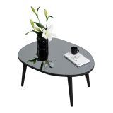 Tavolino da Salotto Nero Piano in Vetro Temperato Forma Ovale 75x55x38h cm, Sfumatura Colore Ripiano Fume - Frontone