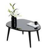 Tavolino da Salotto Nero Piano in Vetro Temperato Forma Ovale 75x55x38h cm, Sfumatura Colore Ripiano Fume - Frontone