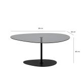 Tavolino da Salotto Nero Piano in Vetro Temperato Forma Ovale 90x60x40h cm, Sfumatura Colore Ripiano Fume - Tremiti