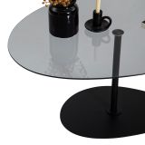 Tavolino da Salotto Nero Piano in Vetro Temperato Forma Ovale 90x60x40h cm, Sfumatura Colore Ripiano Fume - Tremiti