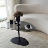 Tavolino da Salotto Nero Piano in Vetro Temperato Forma Ovale 90x60x40h cm, Sfumatura Colore Ripiano Fume - Tremiti