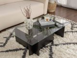 Tavolino da Salotto Nero Portariviste Forma Rettangolare 105x65x30h cm, Materiale Piano in Vetro - Kallias