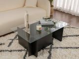 Tavolino da Salotto Nero Portariviste Forma Rettangolare 105x65x40h cm, Materiale Piano in Vetro - Azriel