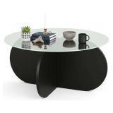 Tavolino da Salotto Nero Portariviste Forma Rotonda 75x75x35h cm, Materiale Piano in Vetro - Nila
