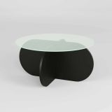 Tavolino da Salotto Nero Portariviste Forma Rotonda 75x75x35h cm, Materiale Piano in Vetro - Nila