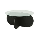 Tavolino da Salotto Nero Portariviste Forma Rotonda 75x75x35h cm, Materiale Piano in Vetro - Nila