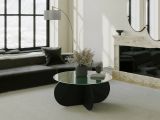 Tavolino da Salotto Nero Portariviste Forma Rotonda 75x75x35h cm, Materiale Piano in Vetro - Nila