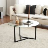 Tavolino da Salotto Nero Portariviste Forma Rotonda 75x75x42h cm, Materiale Piano in Vetro - Esperia