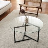 Tavolino da Salotto Nero Portariviste Forma Rotonda 75x75x42h cm, Materiale Piano in Vetro - Esperia