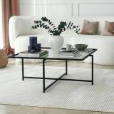 Tavolino da Salotto Nero Resistente All'appannamento Forma Quadrata 85x85x35h cm, Materiale Piano in Vetro - Mascate