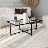 Tavolino da Salotto Nero Resistente All'appannamento Forma Rettangolare 94x64x35h cm, Materiale Piano in Vetro - Anna