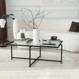 Tavolino da Salotto Nero Resistente All'appannamento Forma Rettangolare 94x64x35h cm, Materiale Piano in Vetro - Anna
