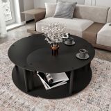 Tavolino da Salotto Nero set 3 Pezzi 3 Vani 70x70x38h cm, Forma Rotondo - Gignese