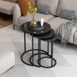 Tavolino da Salotto Nero set 3 Pezzi Forma Rotondo 50x50x58h cm, Materiale Piano in Legno Nobilitato - Daiano
