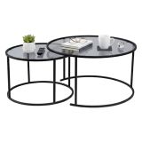 Tavolino da Salotto Nero set di 2 Tavolini Forma Circolare 80x80x43h cm, Sfumatura Colore Ripiano Fume - Aedion