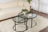Tavolino da Salotto Nero set di 2 Tavolini Forma Circolare 80x80x43h cm, Sfumatura Colore Ripiano Fume - Aedion