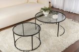 Tavolino da Salotto Nero set di 2 Tavolini Forma Circolare 80x80x43h cm, Sfumatura Colore Ripiano Fume - Aedion