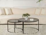 Tavolino da Salotto Nero set di 2 Tavolini Forma Circolare 80x80x43h cm, Sfumatura Colore Ripiano Fume - Aedion