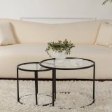 Tavolino da Salotto Nero set di 2 Tavolini Forma Rotondo 60x60x43h cm, Materiale Piano in Vetro - Xaden