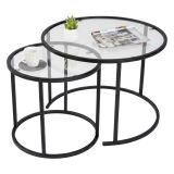 Tavolino da Salotto Nero set di 2 Tavolini Forma Rotondo 60x60x43h cm, Materiale Piano in Vetro - Xaden