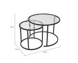 Tavolino da Salotto Nero set di 2 Tavolini Forma Rotondo 60x60x43h cm, Materiale Piano in Vetro - Xaden