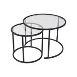 Tavolino da Salotto Nero set di 2 Tavolini Forma Rotondo 60x60x43h cm, Materiale Piano in Vetro - Xaden