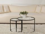 Tavolino da Salotto Nero set di 2 Tavolini Forma Rotondo 60x60x43h cm, Materiale Piano in Vetro - Xaden