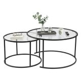 Tavolino da Salotto Nero set di 2 Tavolini Peso Massimo Supportato 10 kg Forma Rotonda 80x80x43h cm, Materiale Piano in Vetro - Aedion