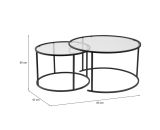 Tavolino da Salotto Nero set di 2 Tavolini Peso Massimo Supportato 10 kg Forma Rotonda 80x80x43h cm, Materiale Piano in Vetro - Aedion